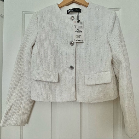 ZARA Structured Metallic Thread Cropped Jacket - Picture 11 of 13